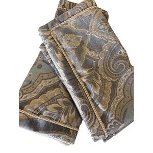 Croscill Set of 2 King Pillow Sham Gold Blue Paisley Damask Rope Trim Zippered